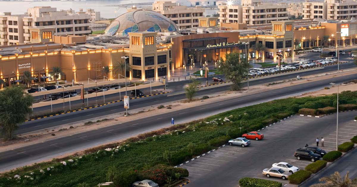 Elevated view of Al Hamra Mall in the afternoon