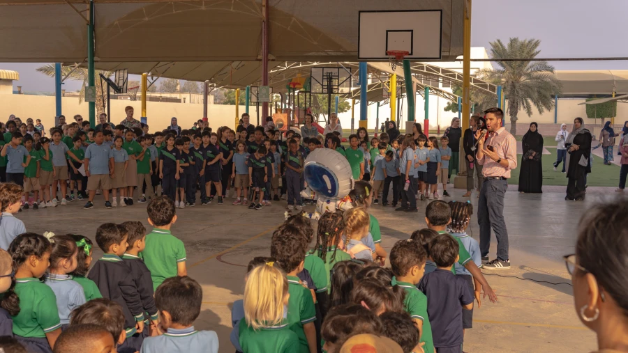 The WellSpring Private School, Ras Al Khaimah assembly on basketball court
