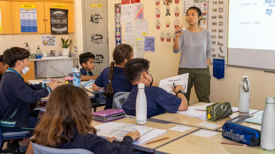 teacher and students at the WellSpring Private School address